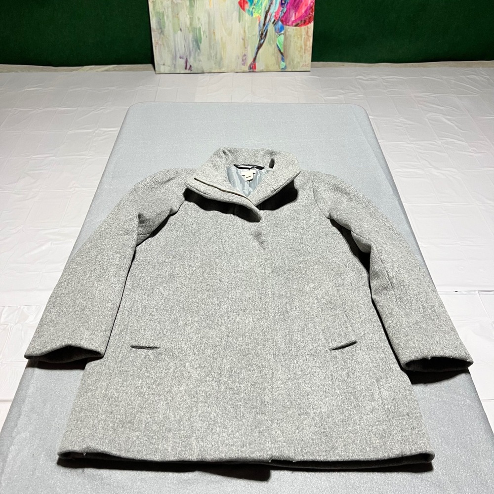 J.Crew Lodge Coat Heather Grey Wool Blend Zip Up Jacket F5455 4 Petite
